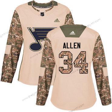 Adidas St. Louis Blues #34 Jake Allen Camo Autentické 2017 Veterans Day Sešitý NHL dres – Dámské