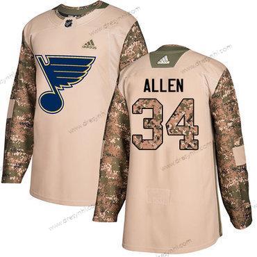 Adidas St. Louis Blues #34 Jake Allen Camo Autentické 2017 Veterans Day Sešitý NHL dres – Pánské