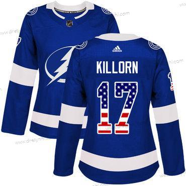 Adidas Tampa Bay Lightning #17 Alex Killorn Modrý Domácí dres Autentické USA Flag Sešitý NHL dres – Dámské