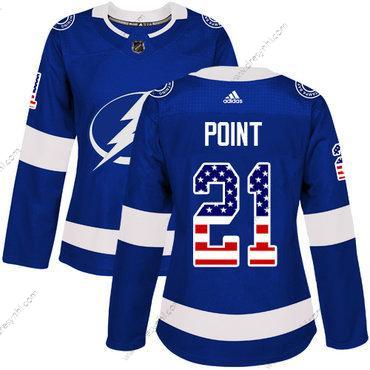 Adidas Tampa Bay Lightning #21 Brayden Point Modrý Domácí dres Autentické USA Flag Sešitý NHL dres – Dámské