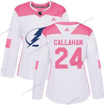 Adidas Tampa Bay Lightning #24 Ryan Callahan Bílý Růžový Autentické Sešitý NHL dres – Dámské