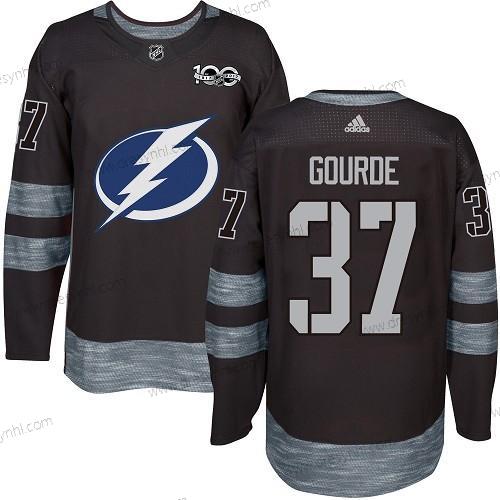 Adidas Tampa Bay Lightning #37 Yanni Gourde Černá 1917-2017 100th Výročí Sešitý NHL dres – Pánské