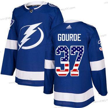 Adidas Tampa Bay Lightning #37 Yanni Gourde Modrý Domácí dres Autentické USA Flag Sešitý NHL dres – Pánské