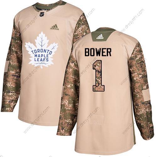 Adidas Toronto Maple Leafs #1 Johnny Bower Camo Autentické 2017 Veterans Day Sešitý NHL dres – Pánské