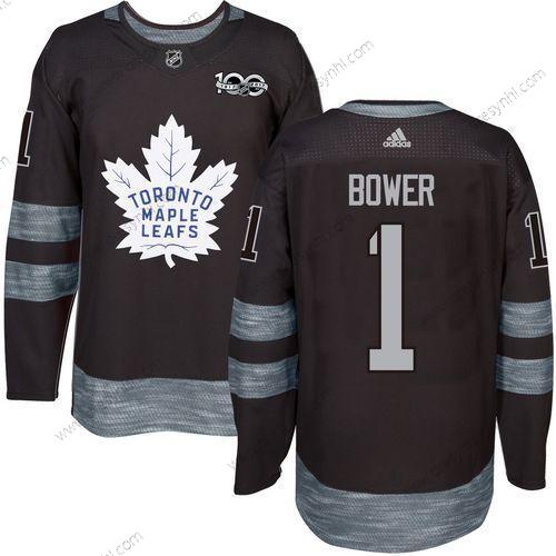 Adidas Toronto Maple Leafs #1 Johnny Bower Černá 100th Výročí Sešitý NHL 2017 Hokejový dres – Pánské