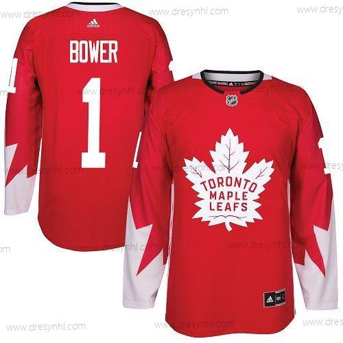 Adidas Toronto Maple Leafs #1 Johnny Bower Červené Tým Kanady Autentické Sešitý NHL dres – Pánské