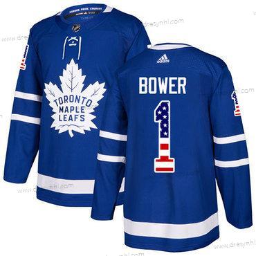 Adidas Toronto Maple Leafs #1 Johnny Bower Modrý Domácí dres Autentické USA Flag Sešitý NHL dres – Pánské