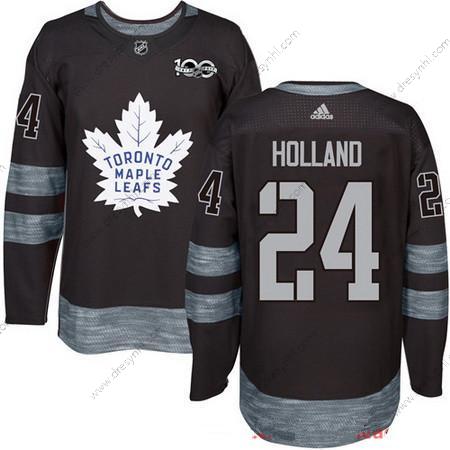 Adidas Toronto Maple Leafs #24 Peter Holland Černá 100th Výročí Sešitý NHL 2017 Hokejový dres – Pánské