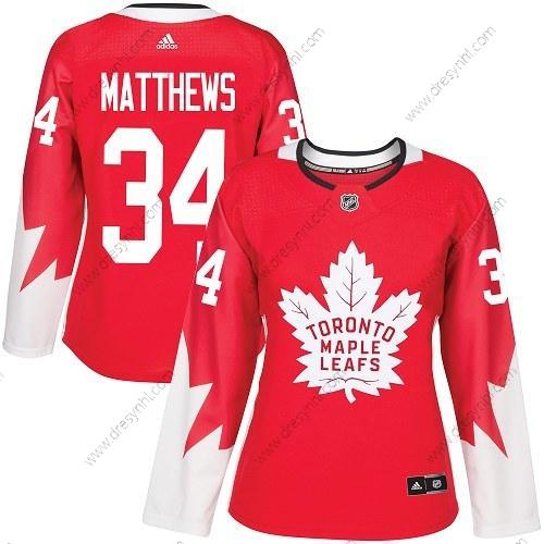 Adidas Toronto Maple Leafs #34 Auston Matthews Červené Tým Kanady Autentické Sešitý NHL dres – Dámské