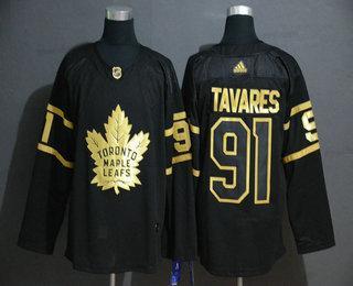 Adidas Toronto Maple Leafs #91 John Tavares Černá Zlatoen Sešitý NHL dres – Pánské