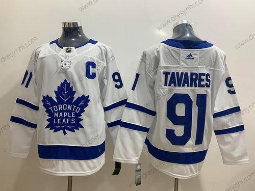 Adidas Toronto Maple Leafs #91 John Tavares With C Patch Bílý Road Sešitý NHL dres – Pánské