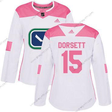 Adidas Vancouver Canucks #15 Derek Dorsett Bílý Růžový Autentické Sešitý NHL dres – Dámské