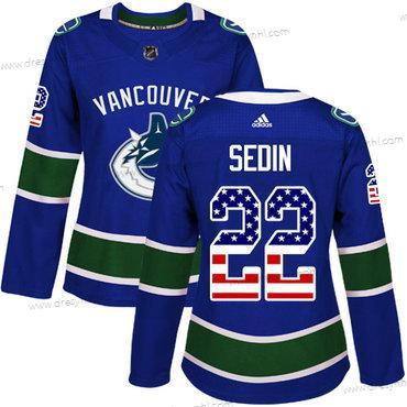 Adidas Vancouver Canucks #22 Daniel Sedin Modrý Domácí dres Autentické USA Flag Sešitý NHL dres – Dámské