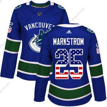 Adidas Vancouver Canucks #25 Jacob Markstrom Modrý Domácí dres Autentické USA Flag Sešitý NHL dres – Dámské