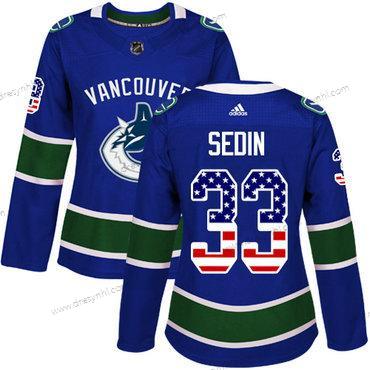 Adidas Vancouver Canucks #33 Henrik Sedin Modrý Domácí dres Autentické USA Flag Sešitý NHL dres – Dámské