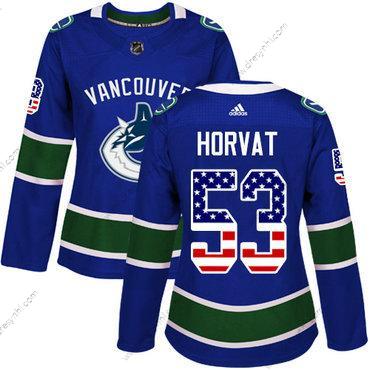 Adidas Vancouver Canucks #53 Bo Horvat Modrý Domácí dres Autentické USA Flag Sešitý NHL dres – Dámské