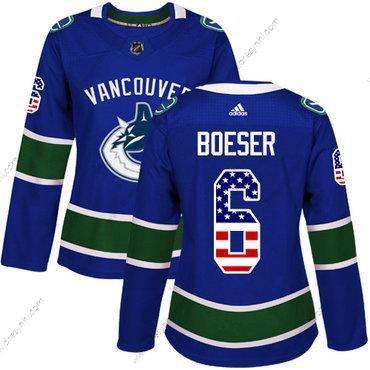 Adidas Vancouver Canucks #6 Brock Boeser Modrý Domácí dres Autentické USA Flag Sešitý NHL dres – Dámské