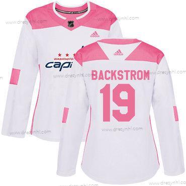 Adidas Washington Capitals #19 Nicklas Backstrom Bílý Růžový Autentické Sešitý NHL dres – Dámské