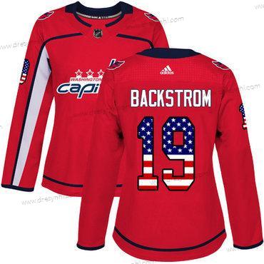 Adidas Washington Capitals #19 Nicklas Backstrom Červené Domácí dres Autentické USA Flag Sešitý NHL dres – Dámské