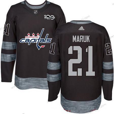 Adidas Washington Capitals #21 Dennis Maruk Černá 100th Výročí Sešitý NHL 2017 Hokejový dres – Pánské