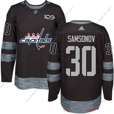 Adidas Washington Capitals #30 Ilya Samsonov Černá 100th Výročí Sešitý NHL 2017 Hokejový dres – Pánské