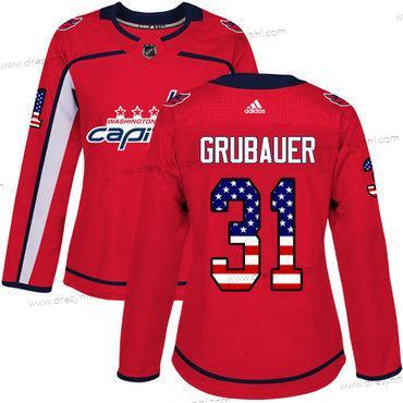 Adidas Washington Capitals #31 Philipp Grubauer Červené Domácí dres Autentické USA Flag Sešitý NHL dres – Dámské