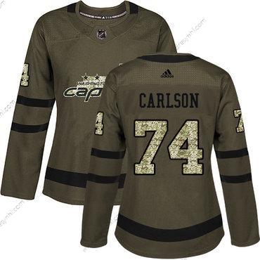 Adidas Washington Capitals #74 John Carlson Zelená Salute to Service Sešitý NHL dres – Dámské