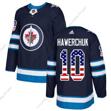 Adidas Winnipeg Jets #10 Dale Hawerchuk Námořnictvo Modrý Domácí dres Autentické USA Flag Sešitý NHL dres – Pánské