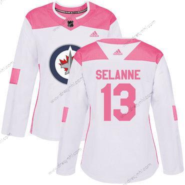 Adidas Winnipeg Jets #13 Teemu Selanne Bílý Růžový Autentické Sešitý NHL dres – Dámské