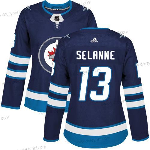 Adidas Winnipeg Jets #13 Teemu Selanne Námořnictvo Modrý Domácí dres Autentické Sešitý NHL dres – Dámské