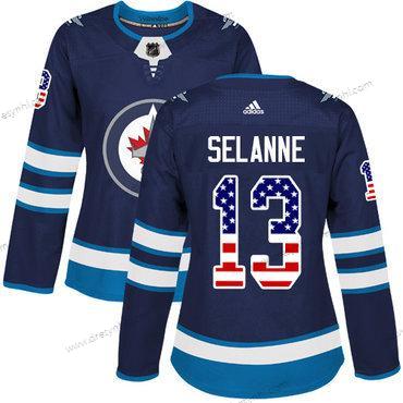 Adidas Winnipeg Jets #13 Teemu Selanne Námořnictvo Modrý Domácí dres Autentické USA Flag Sešitý NHL dres – Dámské