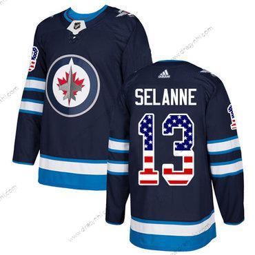 Adidas Winnipeg Jets #13 Teemu Selanne Námořnictvo Modrý Domácí dres Autentické USA Flag Sešitý NHL dres – Pánské