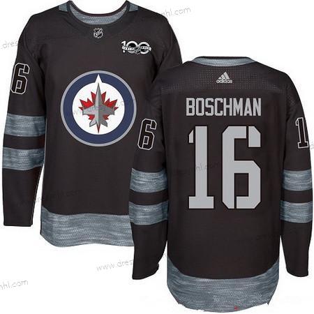 Adidas Winnipeg Jets #16 Laurie Boschman Černá 100th Výročí Sešitý NHL 2017 Hokejový dres – Pánské