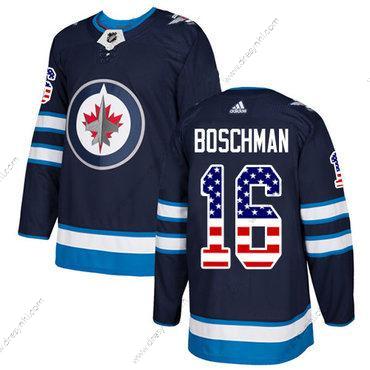 Adidas Winnipeg Jets #16 Laurie Boschman Námořnictvo Modrý Domácí dres Autentické USA Flag Sešitý NHL dres – Pánské