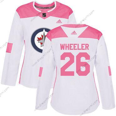 Adidas Winnipeg Jets #26 Blake Wheeler Bílý Růžový Autentické Sešitý NHL dres – Dámské