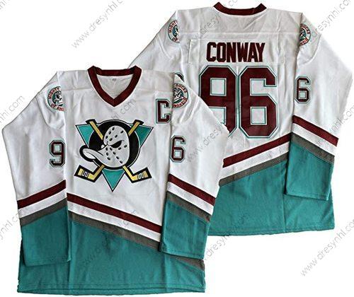 Anaheim Ducks #96 Charlie Conway Mighty Ducks Film 1995-96 Bílý Zelená Hokejový dres – Pánské