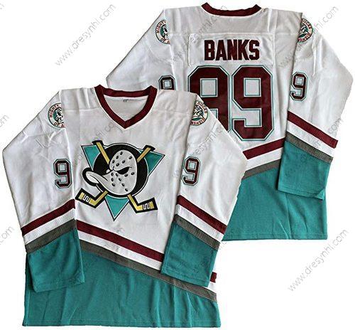 Anaheim Ducks #99 Adam Banks Mighty Ducks 1995-96 Mighty Film Bílý Zelená dres – Pánské