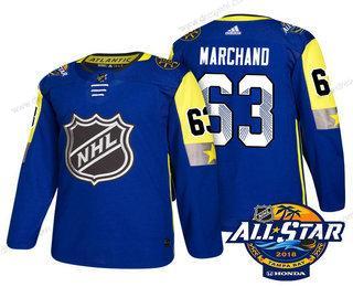 Boston Bruins #63 Brad Marchand Modrý 2018 NHL All-Star Sešitý Hokejový dres – Pánské