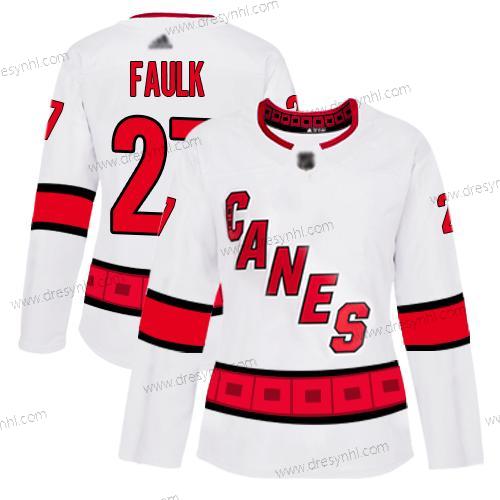 Carolina Hurricanes #27 Justin Faulk Bílý Road Autentické Sešitý Hokejový dres – Dámské