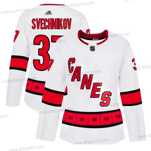 Carolina Hurricanes #37 Andrei Svechnikov Bílý Road Autentické Sešitý Hokejový dres – Dámské