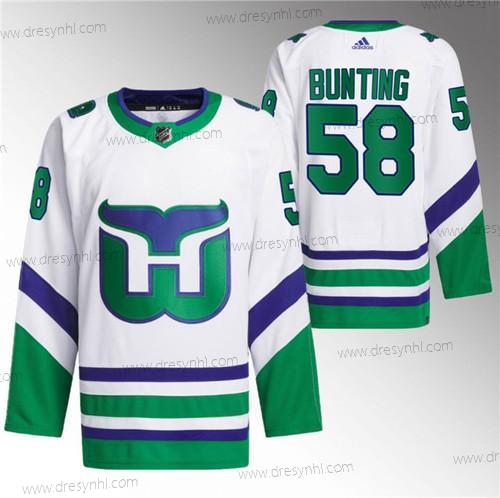 Carolina Hurricanes #58 Michael Bunting Bílý 2023-24 Sešitý dres – Pánské