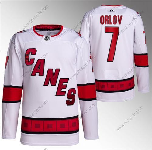 Carolina Hurricanes #7 Dmitry Orlov Bílý Sešitý dres – Pánské