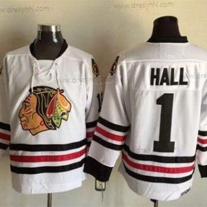 Chicago Blackhawks #1 Glenn Hall Bílý CCM Vintage dres – Pánské