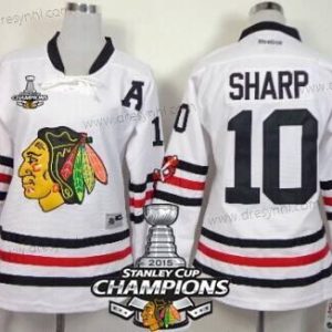 Chicago Blackhawks #10 Patrick Sharp 2015 Zimní Klasický Bílý dres W/2015 Stanley Cup Champion Patch – Dámské