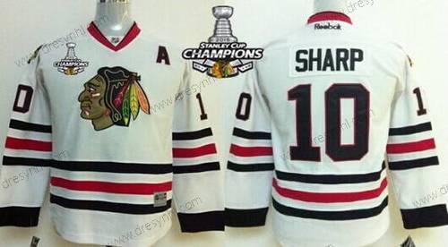 Chicago Blackhawks #10 Patrick Sharp Bílý dres W/2015 Stanley Cup Champion Patch – Dětské