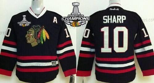 Chicago Blackhawks #10 Patrick Sharp Černá dres W/2015 Stanley Cup Champion Patch – Dětské