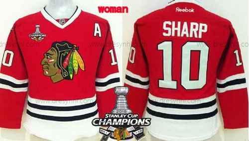 Chicago Blackhawks #10 Patrick Sharp Červené dres W/2015 Stanley Cup Champion Patch – Dámské