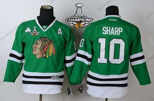 Chicago Blackhawks #10 Patrick Sharp Zelená dres W/2015 Stanley Cup Champion Patch – Dětské