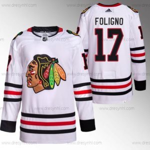 Chicago Blackhawks #17 Nick Foligno Bílý Sešitý Hokejový dres – Pánské