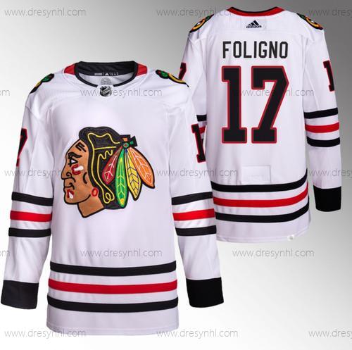 Chicago Blackhawks #17 Nick Foligno Bílý Sešitý Hokejový dres – Pánské